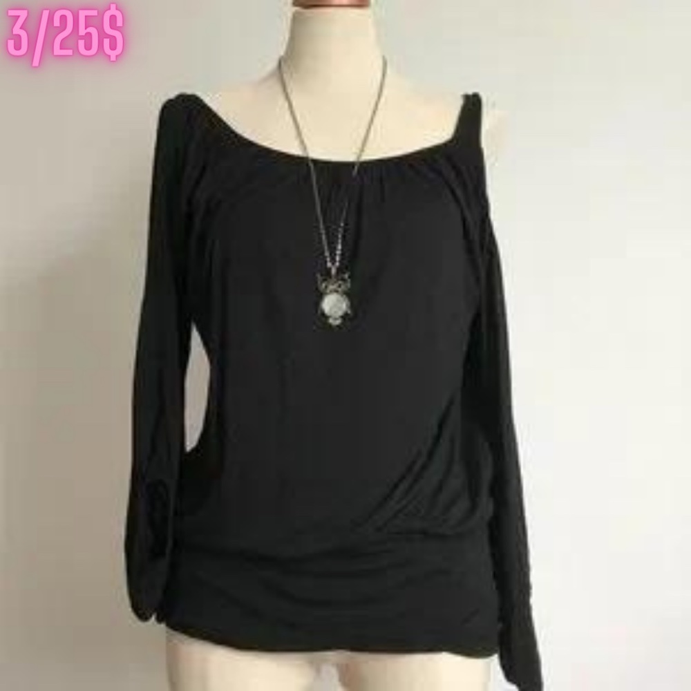 Mai Tai - Black long sleeve tee with cut up on the shoulder